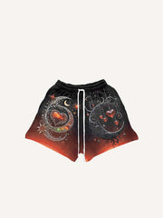 Heart&Moon&Graphic Print Drawstring Waist Shorts