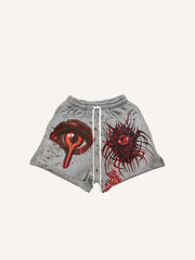 Eye&Graphic Print Drawstring Waist Shorts