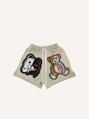 Bear Graphic Print Drawstring Waist Shorts