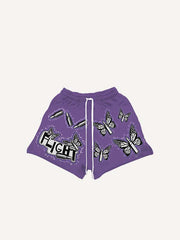 Butterfly Bullet Faux Decal Print Drawstring Waist Shorts