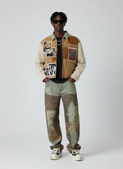 Punk Retro Collage Print Distressed Heavy Jacket