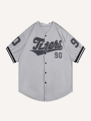 Letter Print Button V Neck Shirt