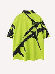 Letter Graphic Print Button Lapel Shirt