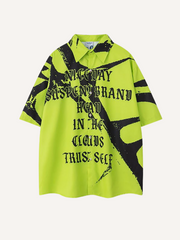 Letter Graphic Print Button Lapel Shirt