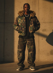 Retro Double Waist Camouflage Barrel Jeans