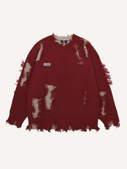 Colorblock Hole Round Neck Knit Sweater