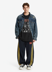 Fleece Vintage Side Stripe Drape Paratrooper Machete Wide Leg Pants - 2488