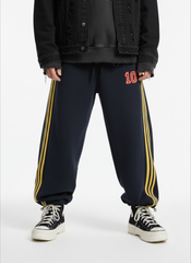 Fleece Vintage Side Stripe Drape Paratrooper Machete Wide Leg Pants - 2488