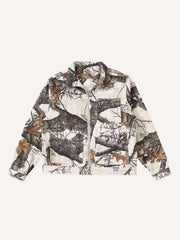 Branch&Camo&Leaf Print Denim Jacket