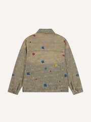Distressed Washed Letter Embroidery Denim Jacket