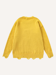 Cat Jacquard Hole Round Neck Knit Sweater