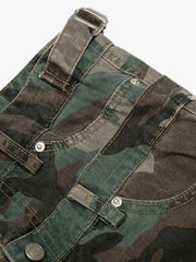 Retro Double Waist Camouflage Barrel Jeans