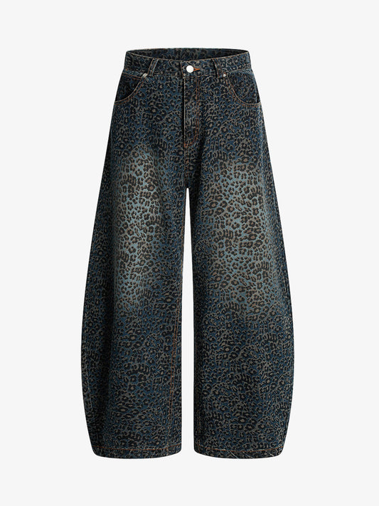 Denim Street Leopard Print Barrel Jeans - 2458