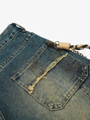 Vintage Inkjet Dirty Dye Washed Scimitar Distressed Jeans