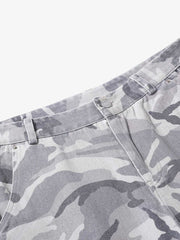 Woven Snow Camouflage Machete Wide-Leg Cargo Barrel Pants