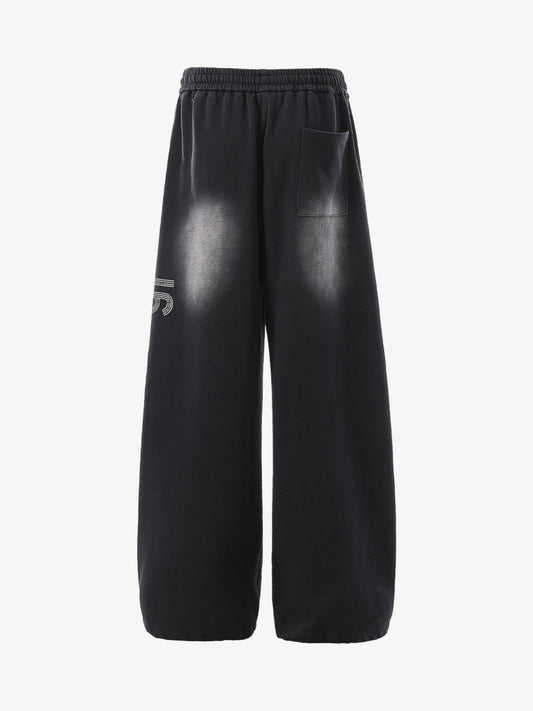 French Terry Distressed Gradient Drawstring Wide Leg Pants