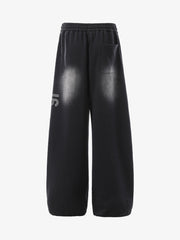 French Terry Distressed Gradient Drawstring Wide Leg Pants