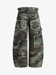 Retro Double Waist Camouflage Barrel Jeans