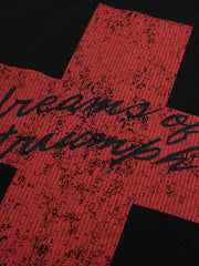 Street Cross Lettering Print Long-Sleeved T-Shirt