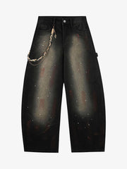 Vintage Inkjet Dirty Dye Washed Scimitar Distressed Jeans