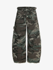 Retro Double Waist Camouflage Barrel Jeans