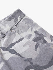 Woven Snow Camouflage Machete Wide-Leg Cargo Barrel Pants