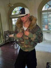 Camouflage Fur Collar Reversible Cotton Jacket