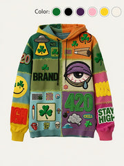 Fashionable Christmas and four-season sweatshirt with multi-pattern patchwork prints