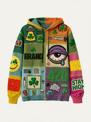 Fashionable Christmas and four-season sweatshirt with multi-pattern patchwork prints