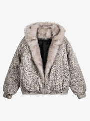 Cotton Cheetah Print Mink Fur Hooded Jacket