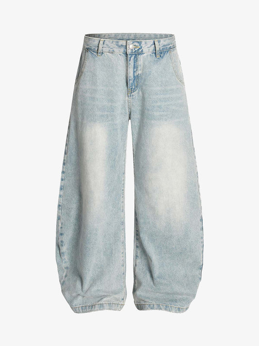 Denim Washed Distressed Barrel Jeans