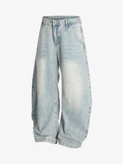 Denim Washed Distressed Barrel Jeans