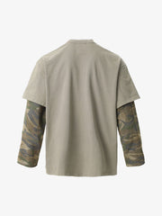 Jersey Distressed Camouflage Faux Two-Piece Graphic T-Shirt