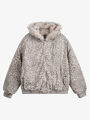 Cotton Cheetah Print Mink Fur Hooded Jacket