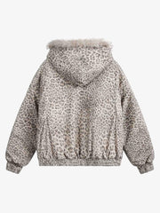Cotton Cheetah Print Mink Fur Hooded Jacket