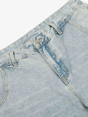Denim Washed Distressed Barrel Jeans