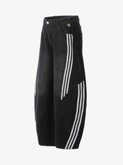 Denim Contrast Striped Stitching Barrel Jeans
