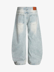 Denim Washed Distressed Barrel Jeans