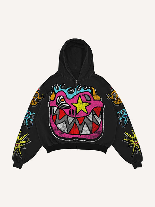 Hand-painted street style monster cardigan sweatshirt