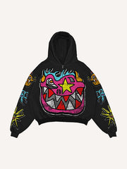 Hand-painted street style monster cardigan sweatshirt