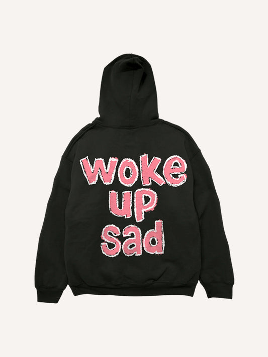 Slogan graffiti newspaper hooded sweatshirt