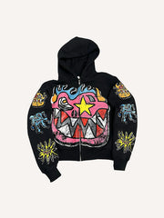 Hand-painted street style monster cardigan sweatshirt