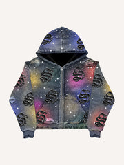Starry sky distressed print comfortable trendy sweatshirt