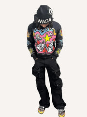Hand-painted street style monster cardigan sweatshirt