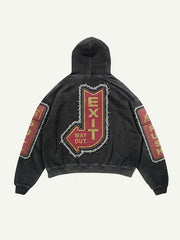 Brain&Letter Graphic Faux Decal Print Slant Pockets Hoodie