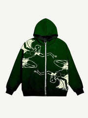 Wing Demon Print Zip Up Hooded Coat