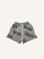 Floral&Letter Print Drawstring Waist Shorts