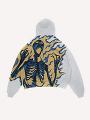 Fire Skeleton Print Slant Pockets Hoodie