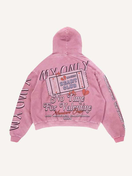 Heartbroken&Letter Graphic Print Slant Pockets Hoodie