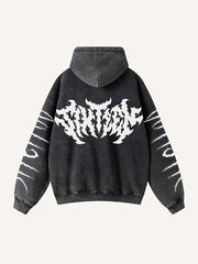 Letter Graphic Print Zip Up Slant Pockets Hooded Coat